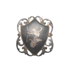 Siam 925 Sterling Silver Niello Ware Hindu Goddess Brooch Pin Open Work Vintage